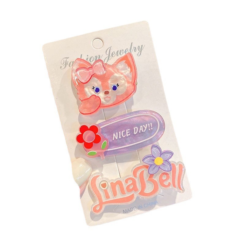 Children's pink acrylic Lina Belle hair clips, cute cartoon hair clips for girls, bangs clips for girls and young girls, duckbill clips Item Picture