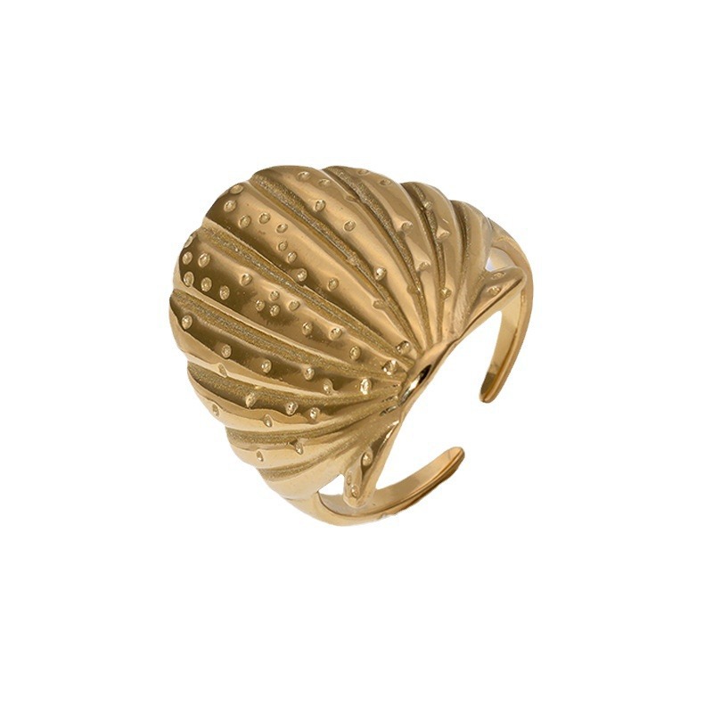 Cross-border European and American personalized open titanium steel ring, women's scallop-shaped beach vacation style simple ring stainless steel ring Item Picture