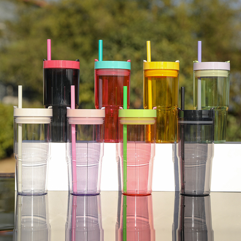 Cross-border factory direct supply, three-piece set with plastic cup, car cup with handle, water cup with straw, large capacity, high appearance level details Picture