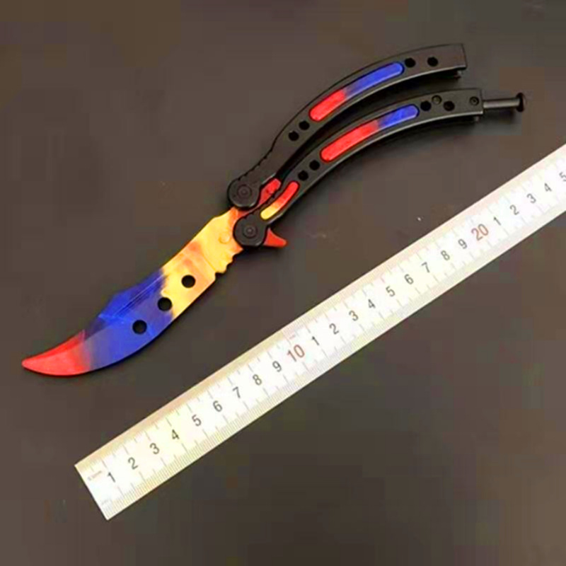 csgo peripheral butterfly comb folding practice training knife all-steel uncut blade swinging knife creative adult stress-relieving toy Item Picture