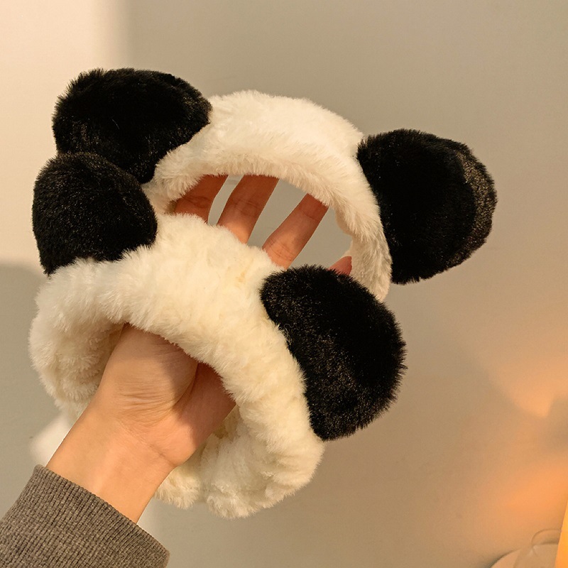 Panda hairband, cute cartoon daily face-washing hairpin, plush headband, children and adults, animal hair accessory, base same style details Picture