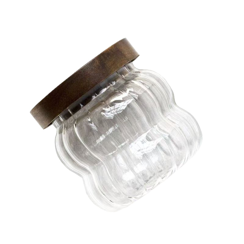 Acacia wood vertical striped glass storage jars, kitchen multi-style glass retro storage, candy sealed jars, tea jars Item Picture