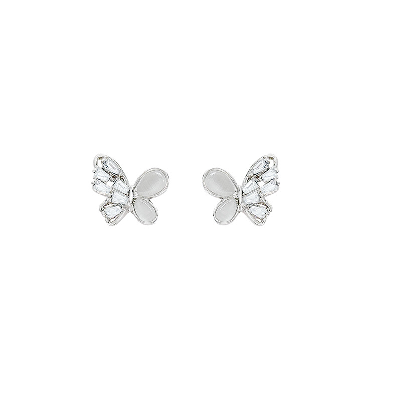 Super ethereal zircon butterfly stud earrings for women, a light luxury and high-end look, cat's eye stone earrings, unique and popular earrings wholesale Item Picture