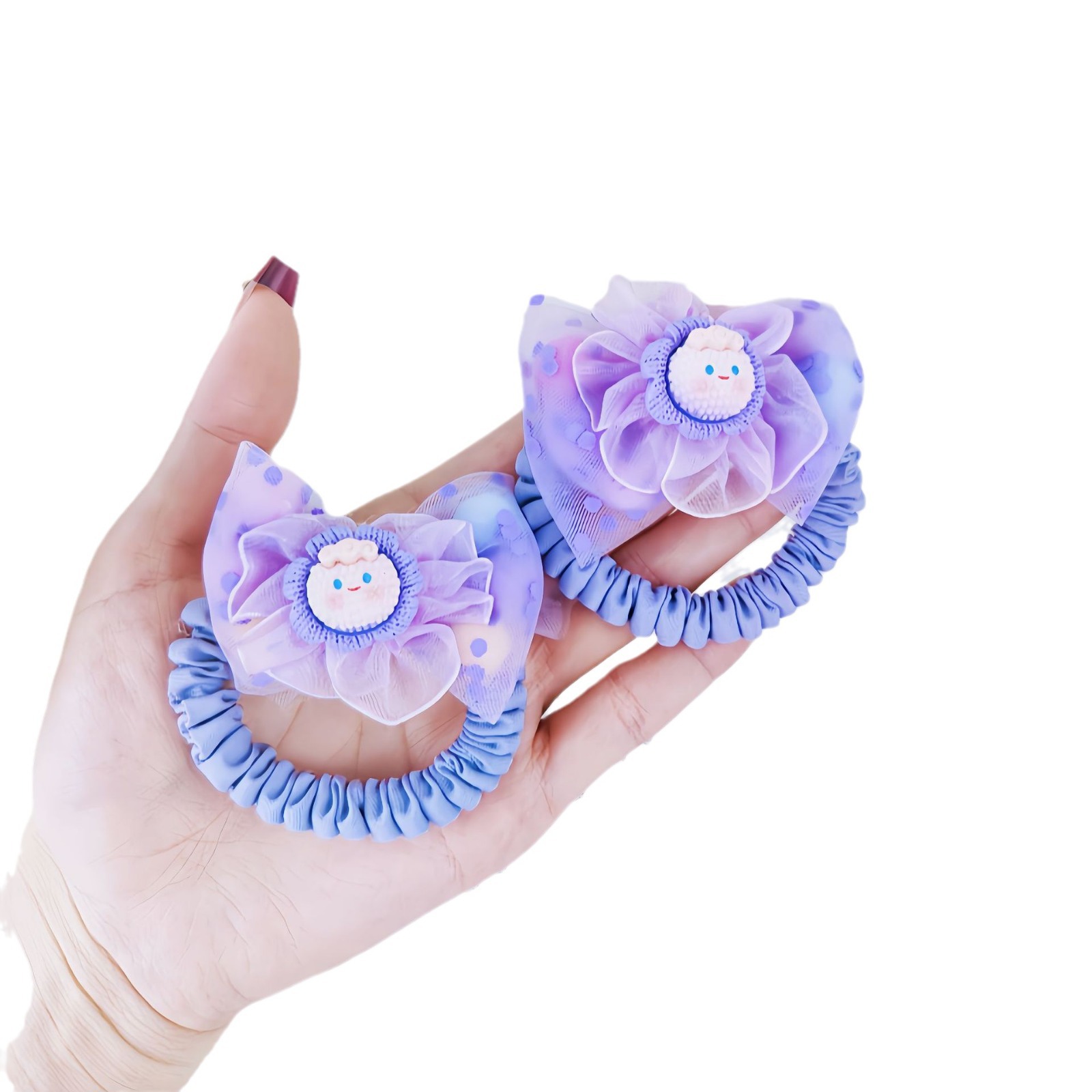 Children's flower cartoon hair bands, little girl with a ponytail, elastic headwear, sweet and cute hair ties, girl princess hair accessories Item Picture
