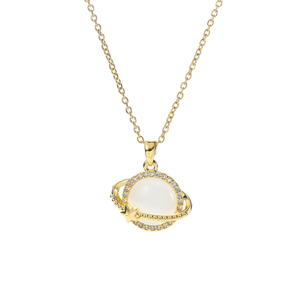 The 2023 new light luxury cat's Eye Planet necklace, a unique and elegant titanium steel collarbone chain, is a trendy and simple accessory Item Picture