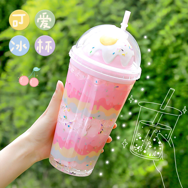 Summer crushed ice cup, double-layer plastic cute egg creative cup, portable office and home use, Korean version popular straw cup Application Scenario