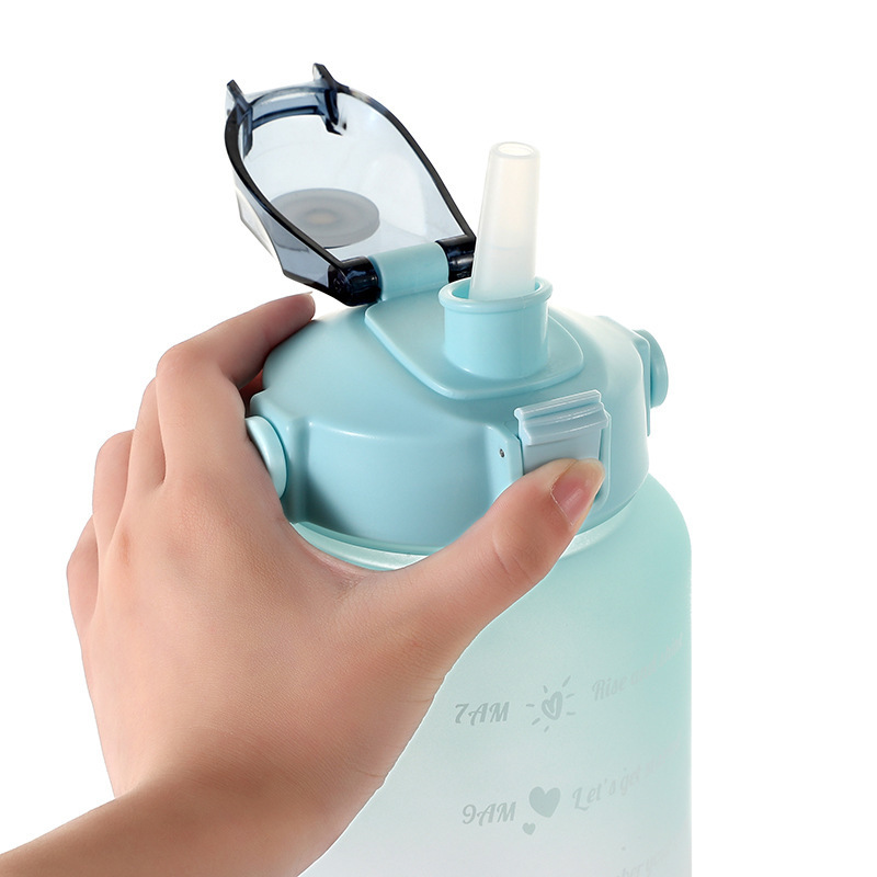 Cross-border 2000ML space cup with time scale, outdoor spray-painted gradient color water cup, large-capacity water bottle Item Picture
