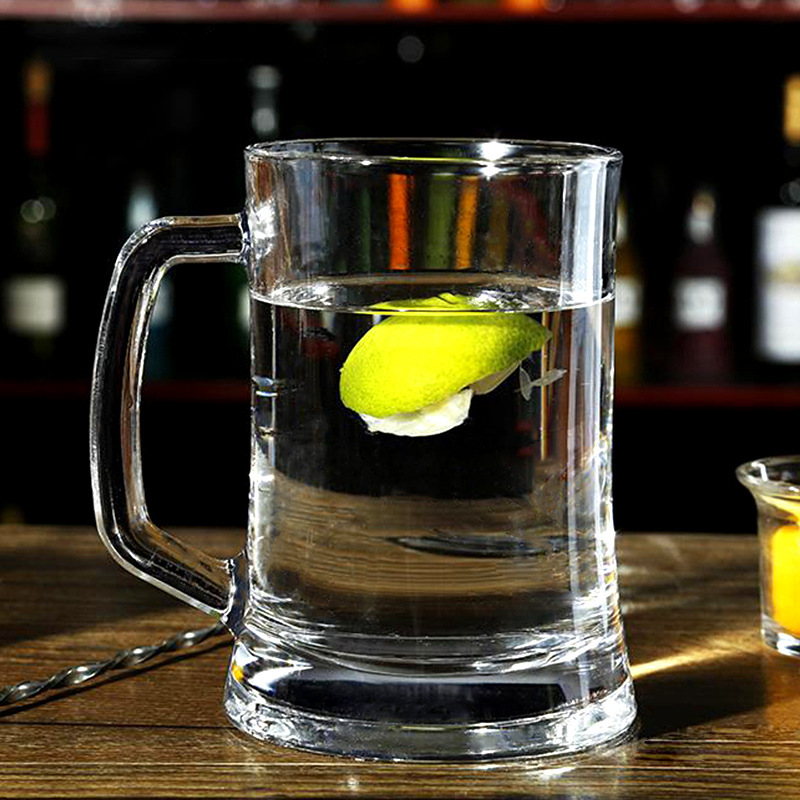 Green apple glass handle cups, water cups, beer mugs, draft beer cups, juice cups, beverage cups, glass cups wholesale with logo printing Specification drawing