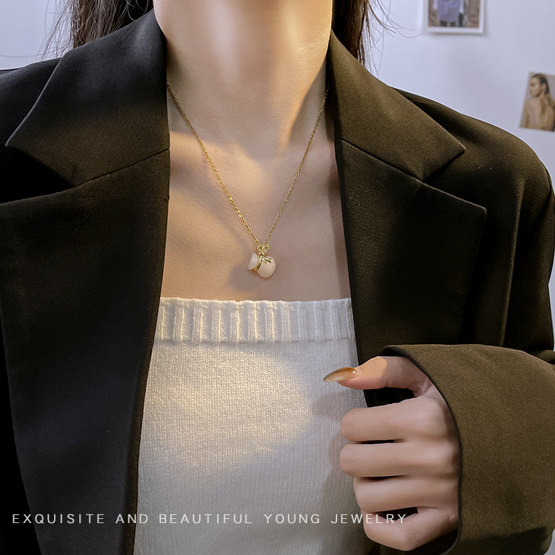 Korean-style light luxury white small gourd money bag pendant titanium steel necklace, women's niche design sense, versatile, internet-famous collarbone chain Application Scenario