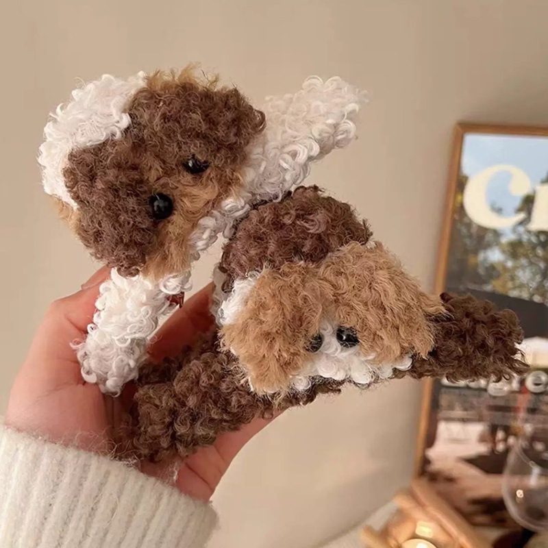 Cute curly puppy claw clip ~ Autumn and winter plush hair clip for women's back of the head 2024 new style gentle large shark clip full figure