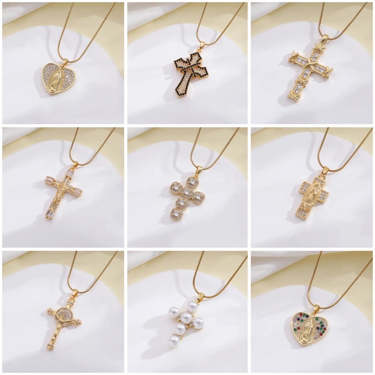 European and American retro sacred religious accessory necklace, copper micro-inlaid zircon Virgin Mary pendant, cross collarbone chain full figure