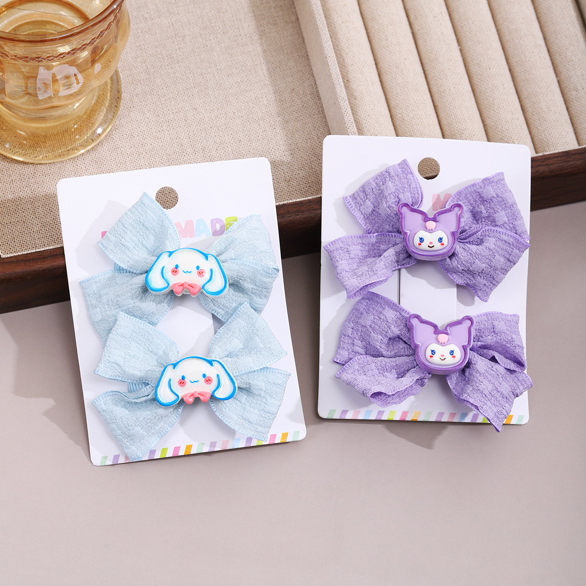 New cute candy-colored bow Sanrio children's hairpin for girls, all-inclusive fabric double-clip hairpin and hair accessory details Picture