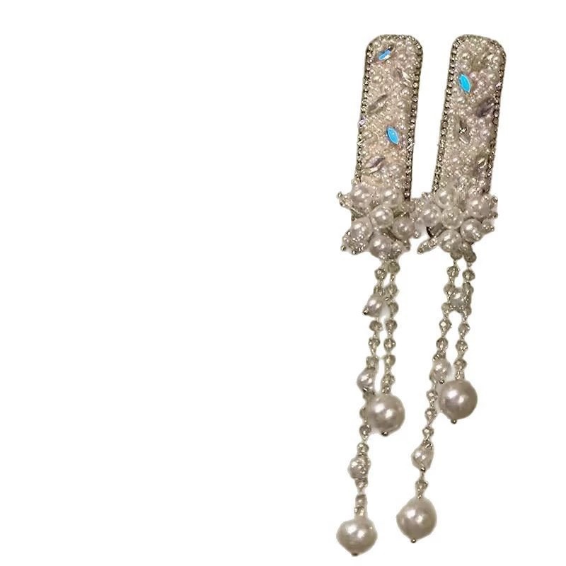 Heavy industry full-diamond light luxury exquisite pearl hair clip, new Chinese-style fringed side hair accessory, 2025 new style side hair clip Item Picture