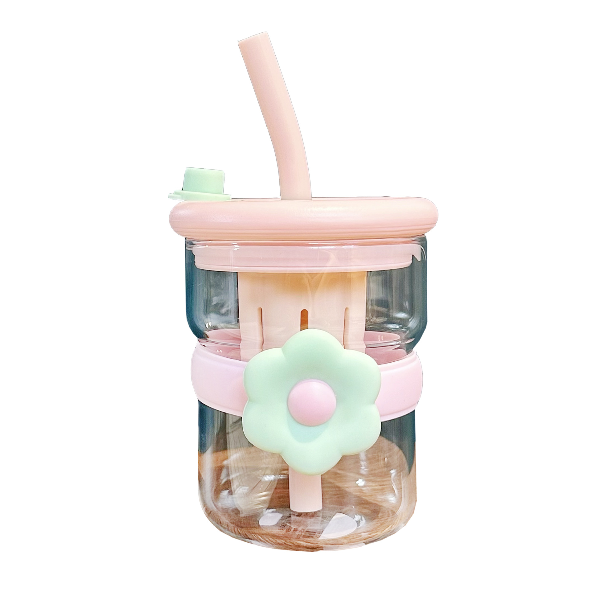 New flower-shaped tea brewing glass cup, women's tea-water separation straw cup, office desktop high-temperature resistant water cup gift Item Picture