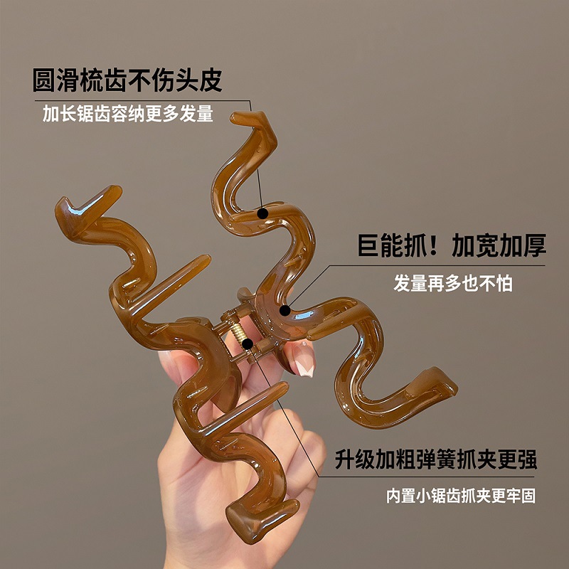 13CM wavy, extra-large, high-end style, women's hair clip, multiple clips, headwear, hair clip, back of the head, updo, shark clip Application Scenario