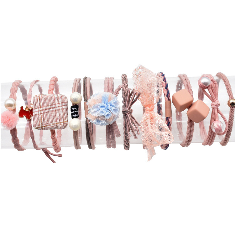 12-piece set: Korean fresh and simple basic hair tie, hair accessory, ponytail, rubber band, sweet hair tie and hair band Item Picture