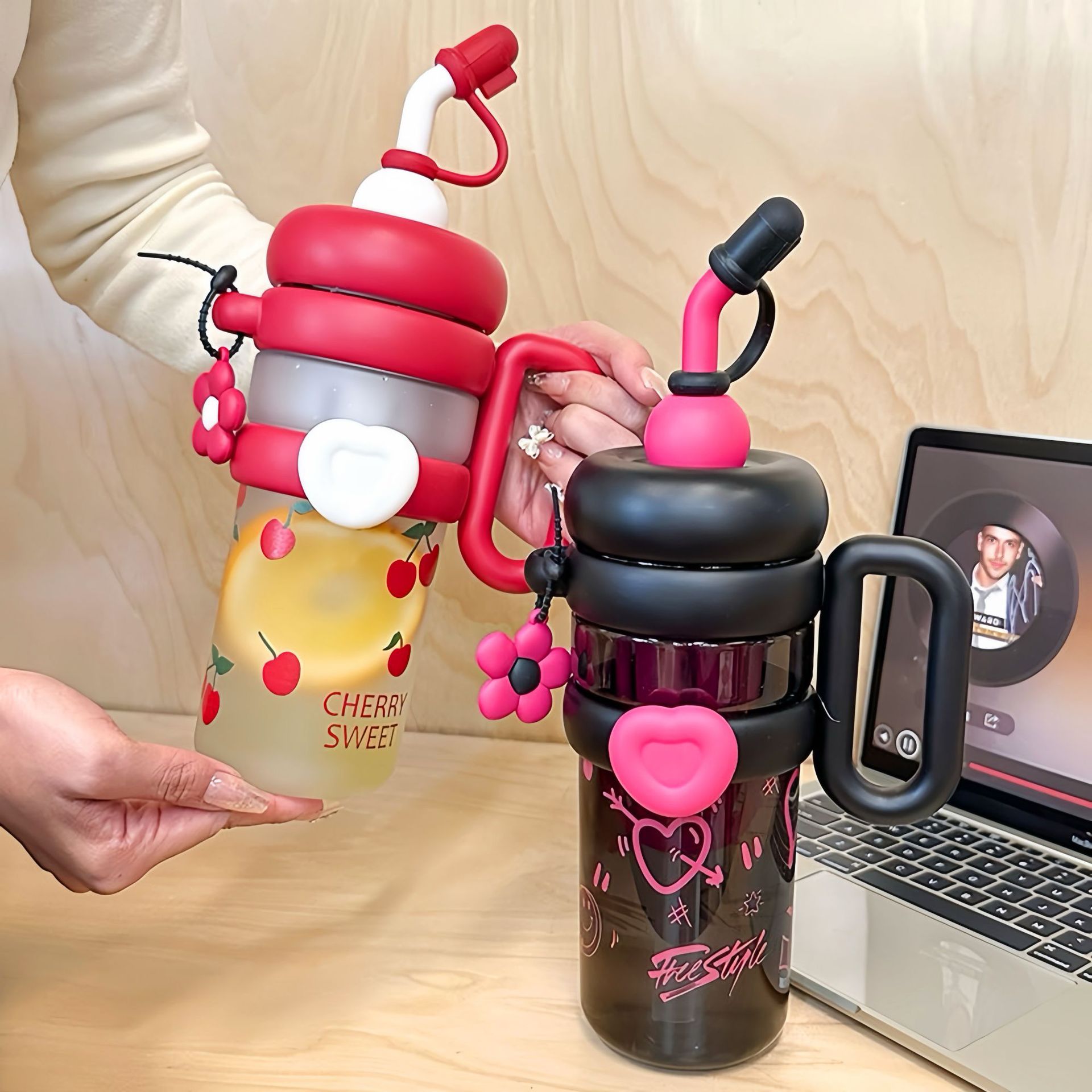 High appearance level tritan water cup for women, large capacity summer office ice cup, tea brewing filter, clear straw cup details Picture