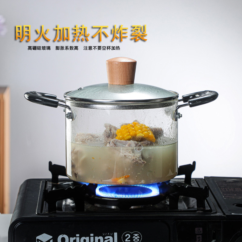 Transparent double-ear glass pot steamer, household large-capacity kitchenware, high borosilicate high-temperature resistant open flame glass soup pot wholesale Specification drawing