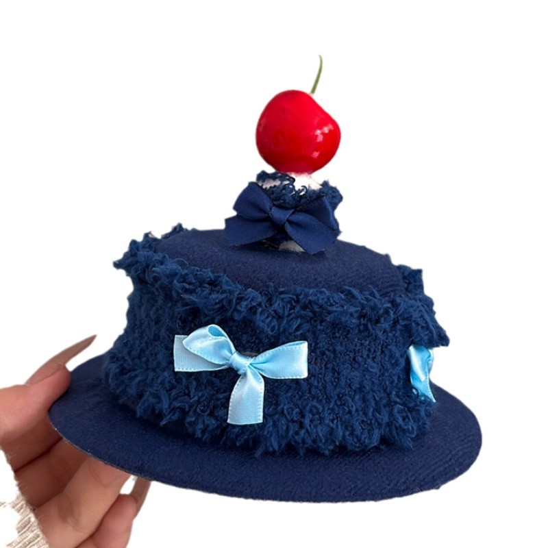 It can be lit! Cream cake, denim bow, cherry birthday hat, candle hairpin, cute girl hat headwear Item Picture