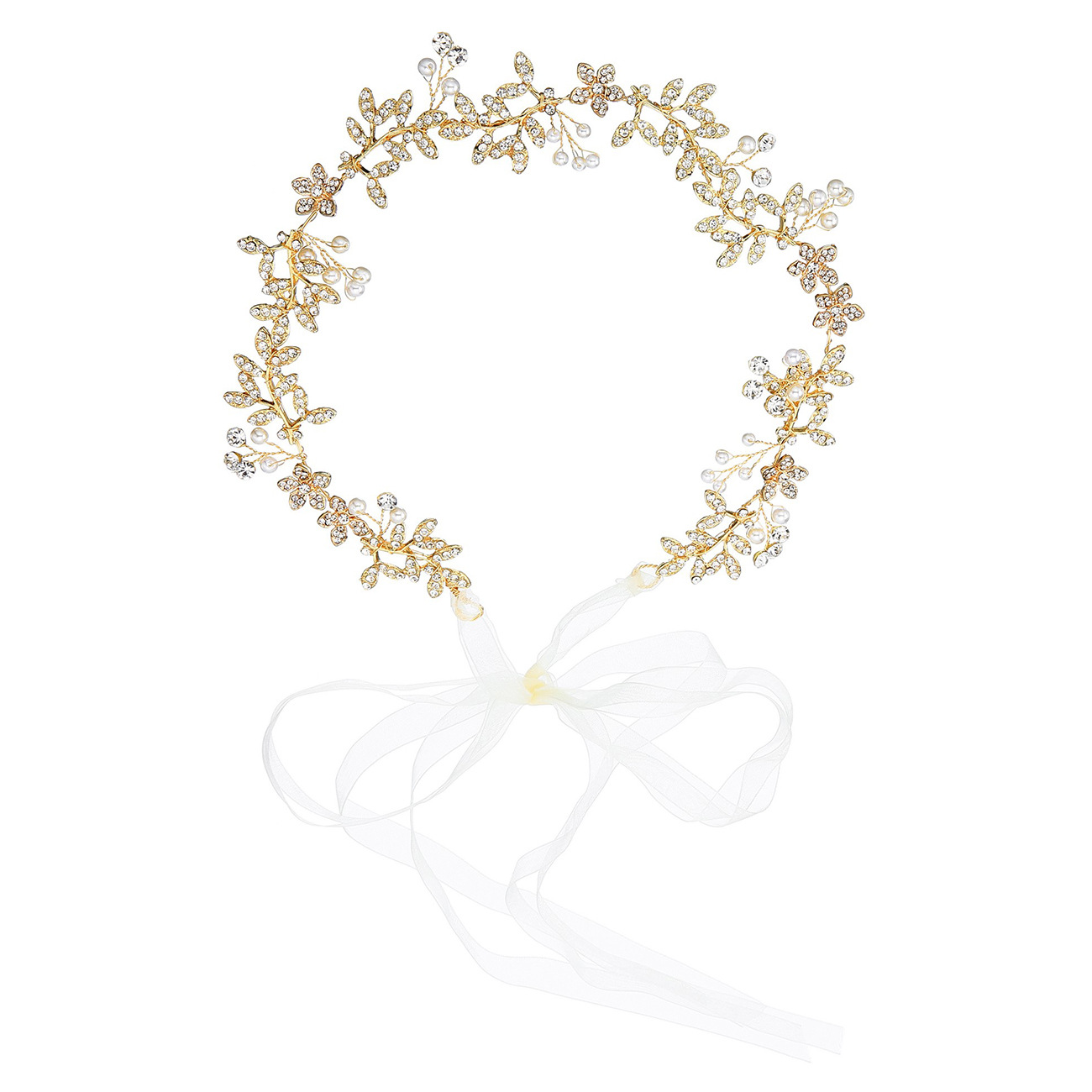 European and American high-end luxury bride headband, handcrafted pearl bride headpiece, alloy diamond-encrusted hair band, for women Item Picture