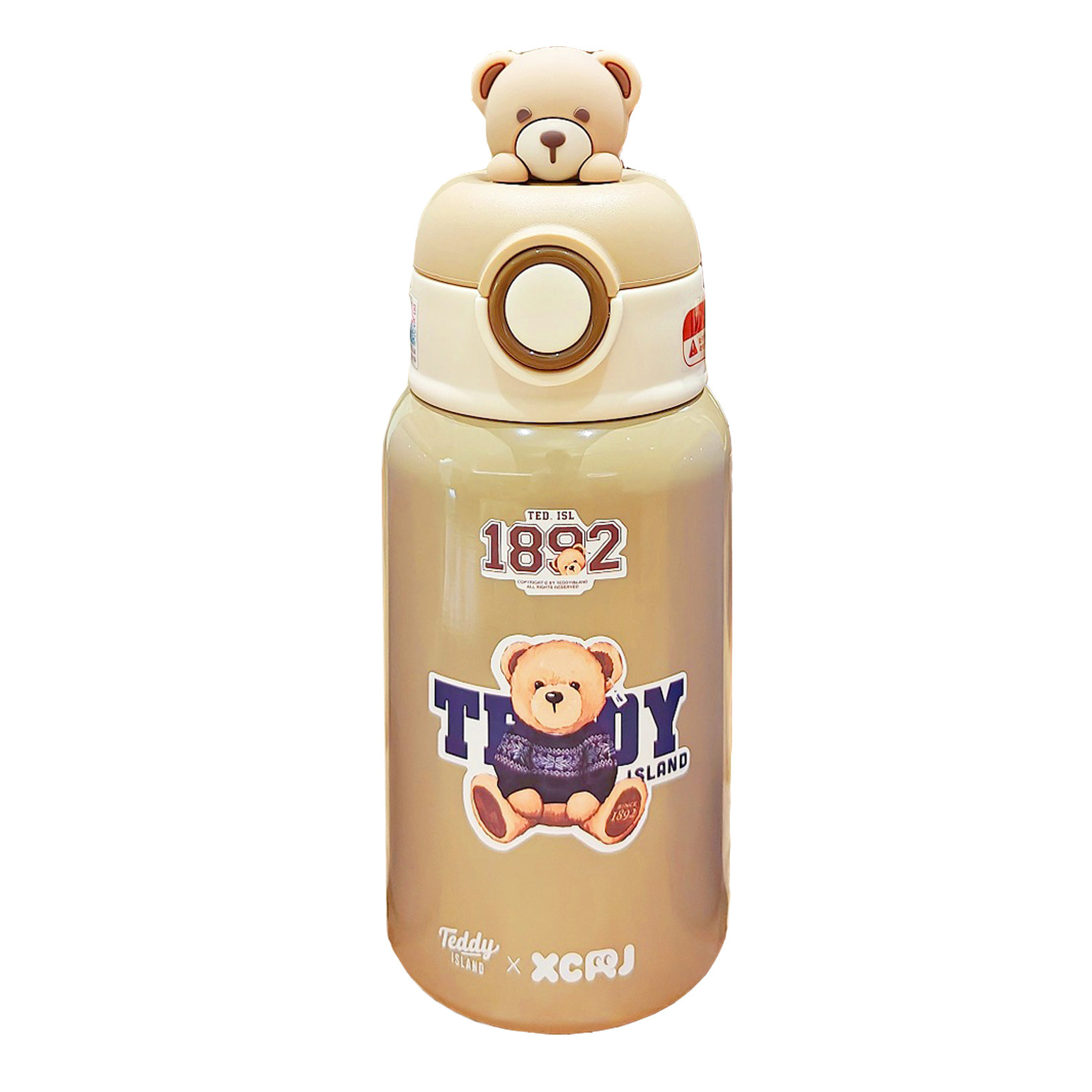 Cute little bear insulated cup, children's cup, double-lid water cup, portable cartoon, high appearance level, crossbody food-grade cup Item Picture
