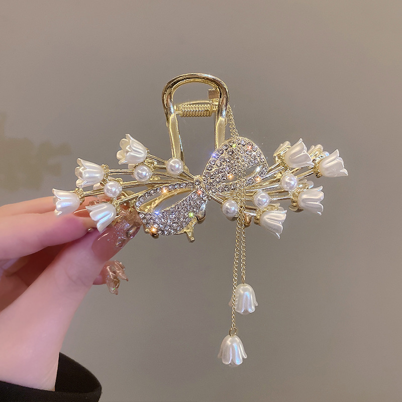 New Chinese-style ancient wind chime orchid hair clip, bow at the back of the head, ethereal grab clip, hair tie shark clip headwear, Chinese style full figure