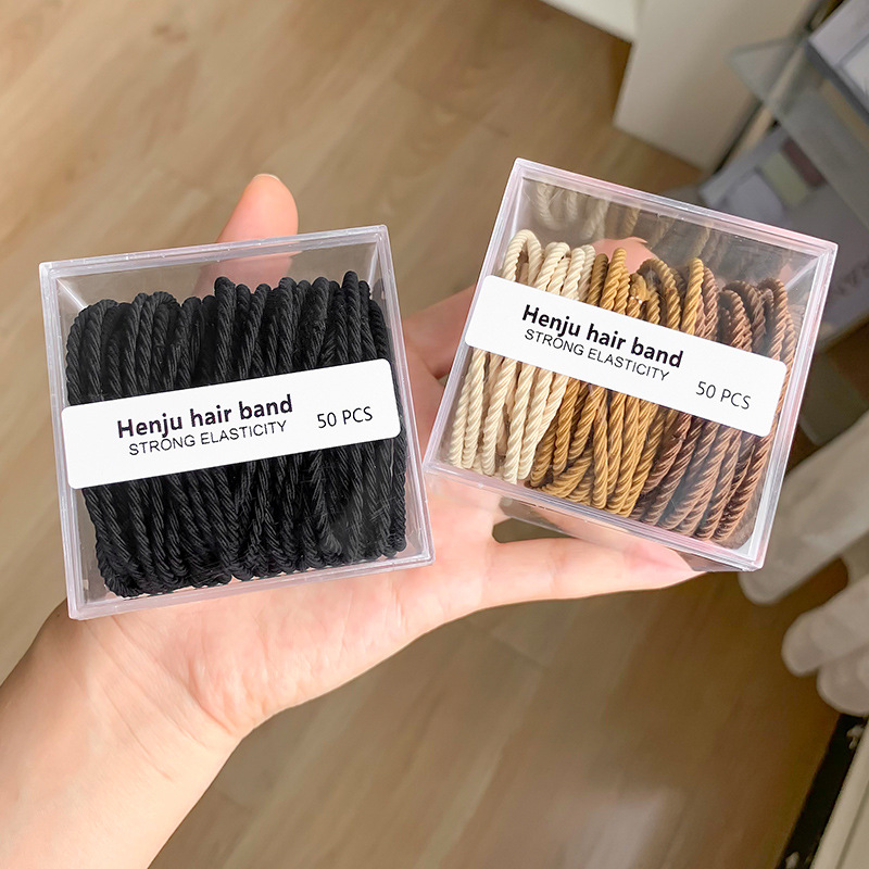 Hair tie with storage box, female Morandi color hair tie, durable and won't damage hair, high-elasticity leather band hair accessory and headwear details Picture