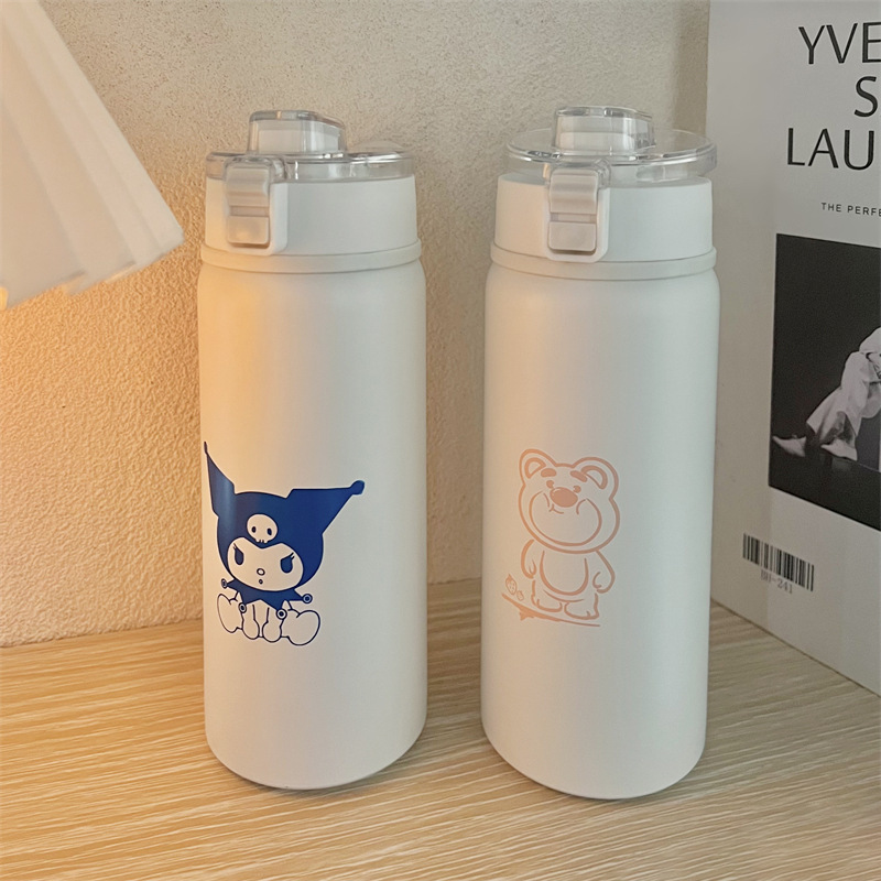 Korean style Instagram cartoon cute water cup, stainless steel hot water cup with lock, universal thermos cup for offices and schools full figure