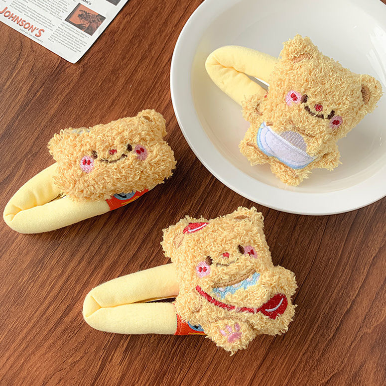 Cute butter bear hair clips, plush and adorable broken hair clips, headwear and hair clips, autumn and winter new style bangs side clips Specification drawing