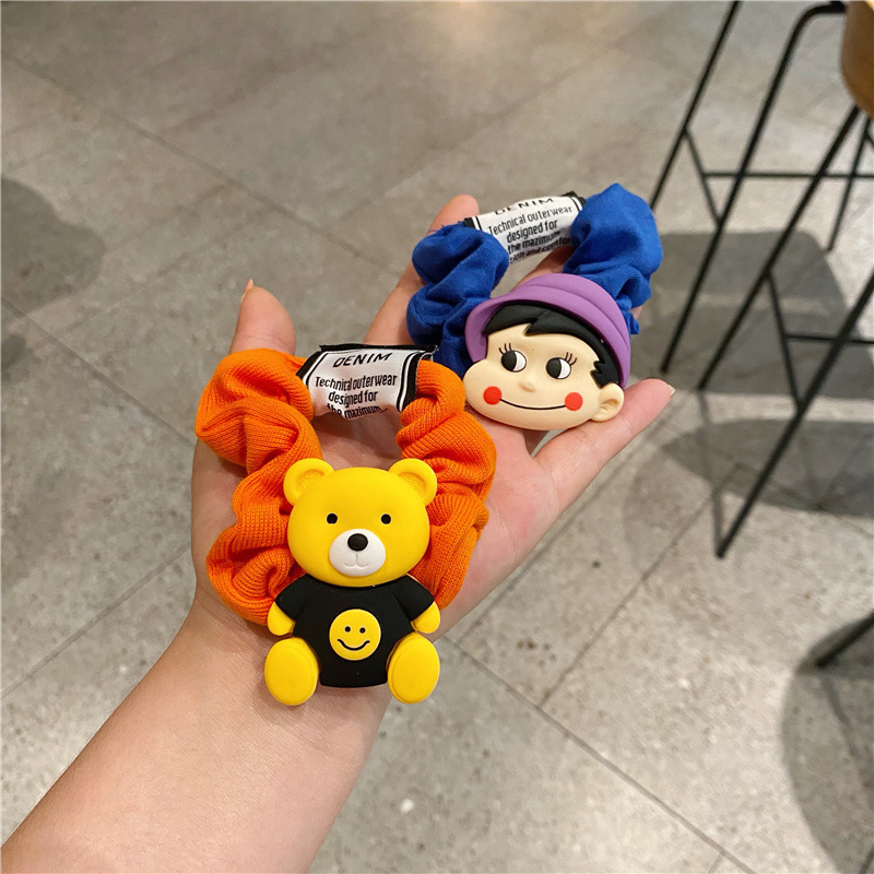 Korean version colorful fabric cartoon smiling face hair band, cute girl hair tie, children and adults' hair, flower girl hair tie, rubber band Specification drawing