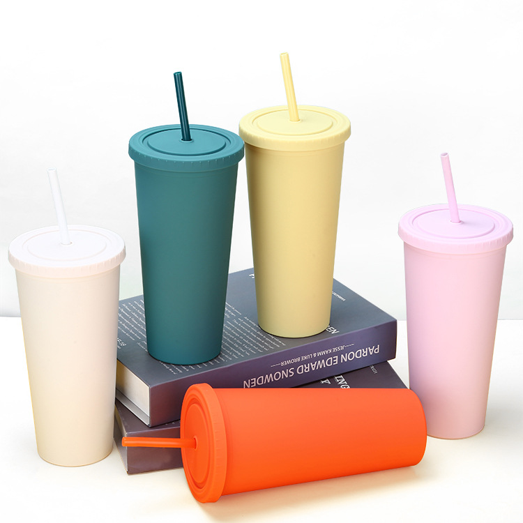 A new modern and simple water cup from cross-border Amazon, a popular matte cartoon portable 24oz double-layer straw cup Application Scenario