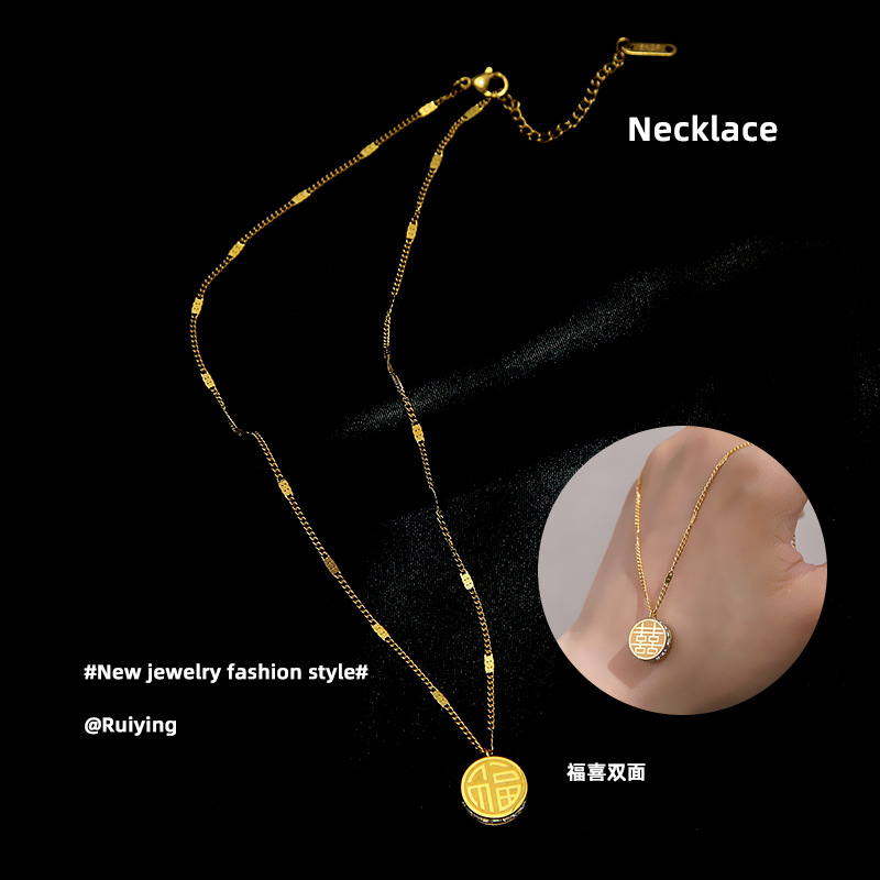 Fusi's double-sided three-dimensional pendant is a popular and trendy titanium steel necklace for women, featuring a full circle of diamonds and a high-end collarbone necklace accessory Specification drawing