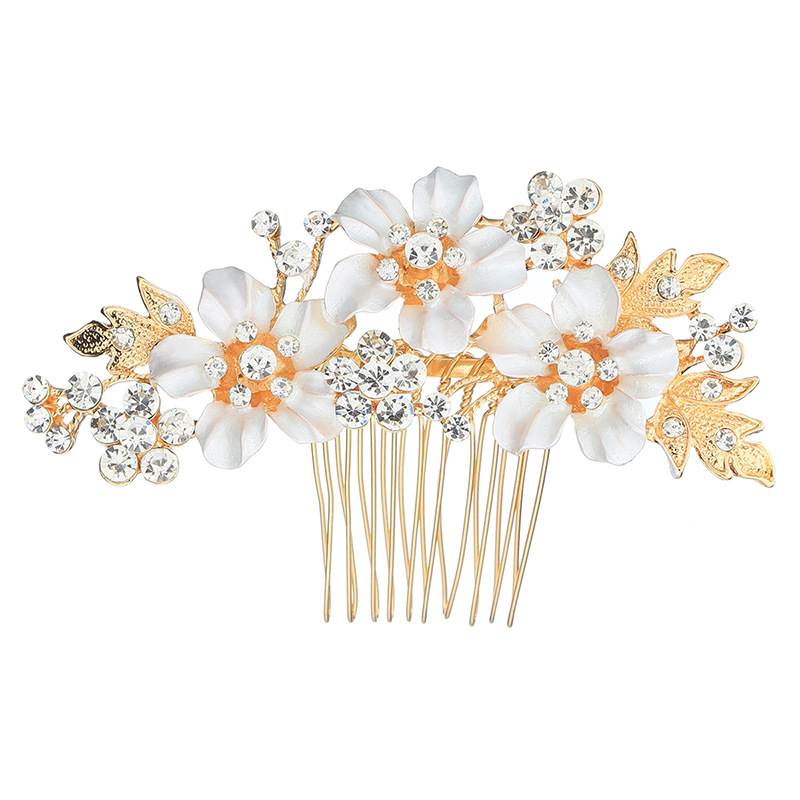 European and American accessories, bride's hair comb, classic wedding dress and evening gown, updo headwear, alloy water diamond enamel flower crystal comb Item Picture