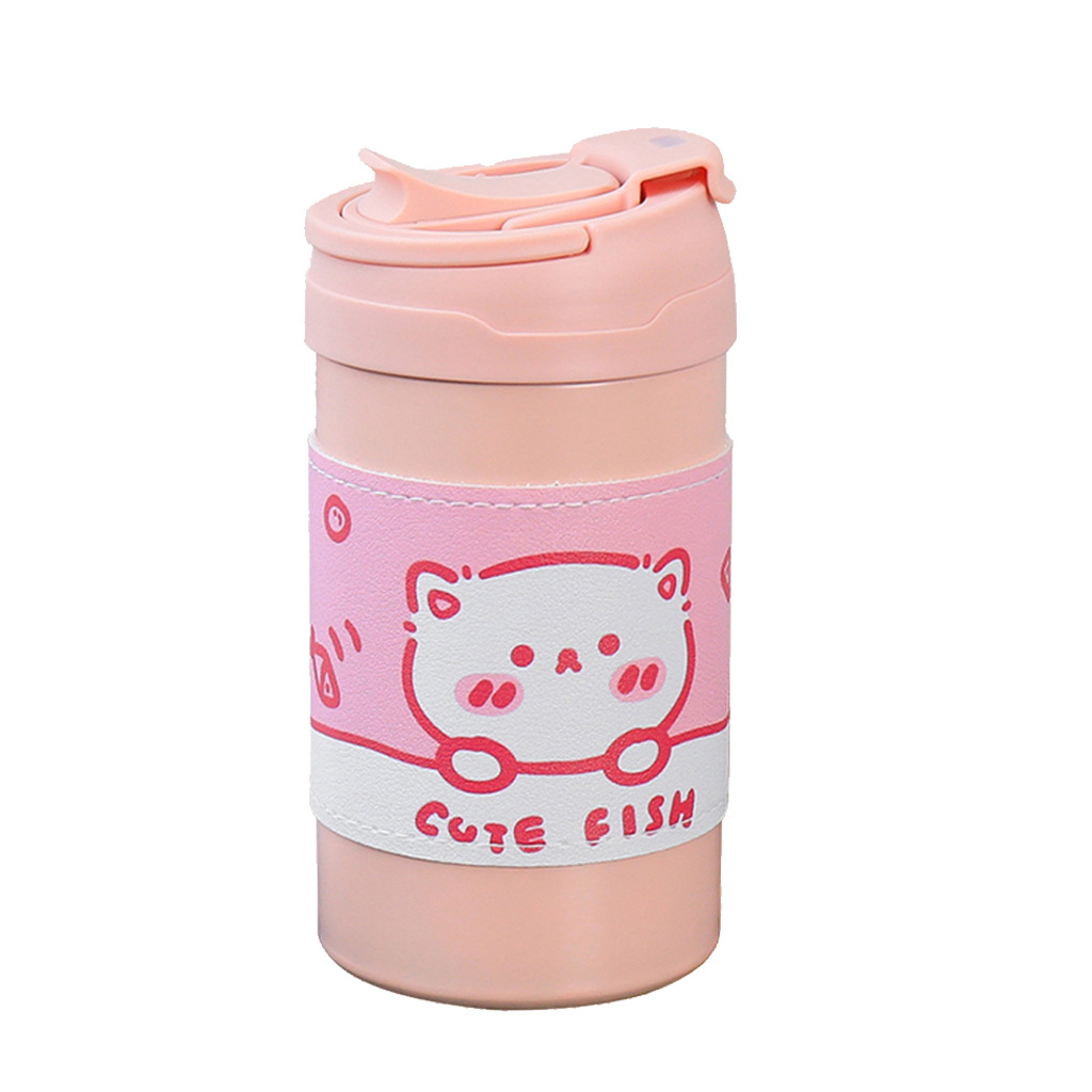 Cartoon insulated cup, 316 stainless steel, cute water cup for girls, portable hand-held, double-drinking straw cup for children to go to school Item Picture