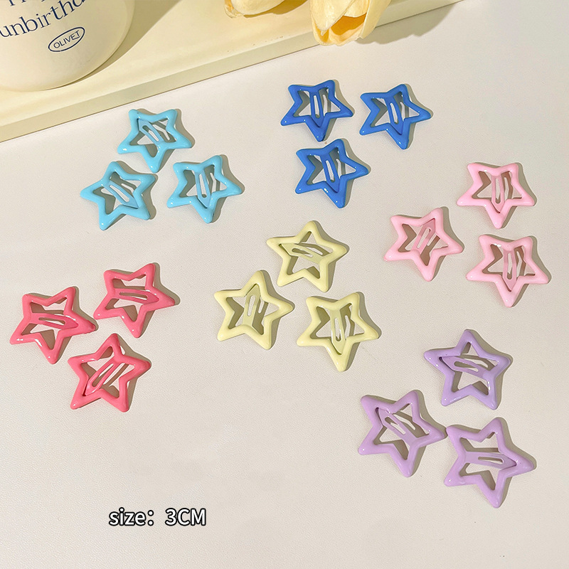Dopamine colorful five-pointed star hair clips, side clips, bangs, bb clips, headwear, hair clips for women, new small clips details Picture