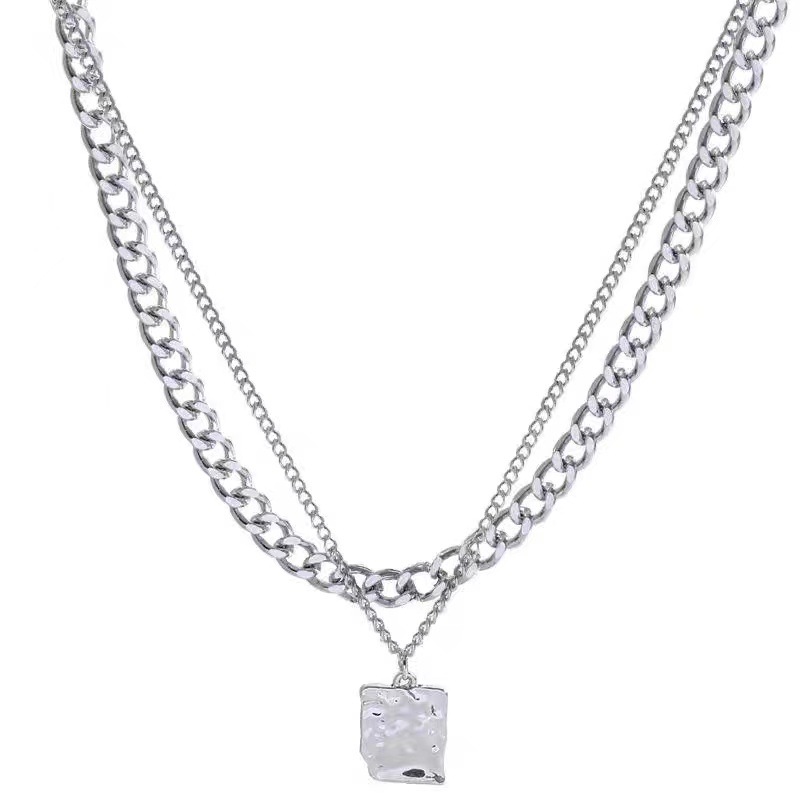 Textured Fang brand double-layer pendant, light luxury and niche design, hip-hop sweater chain, couple necklace for women Item Picture