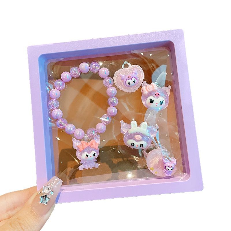 Children's cute bracelet, little girl ring 2025 New style baby girl cartoon ear clip, girls' jewelry set wholesale Item Picture