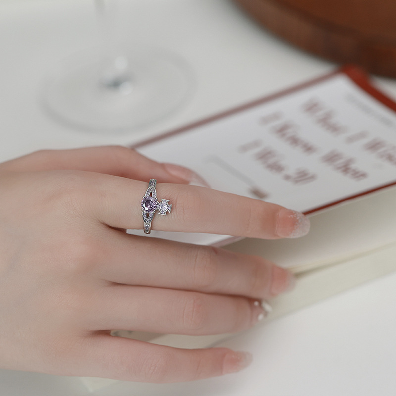 Super sparkling Western Queen, full diamond Saturn ring, niche design, geometric personality, high-end feel, adjustable open ring, trendy for women Specification drawing