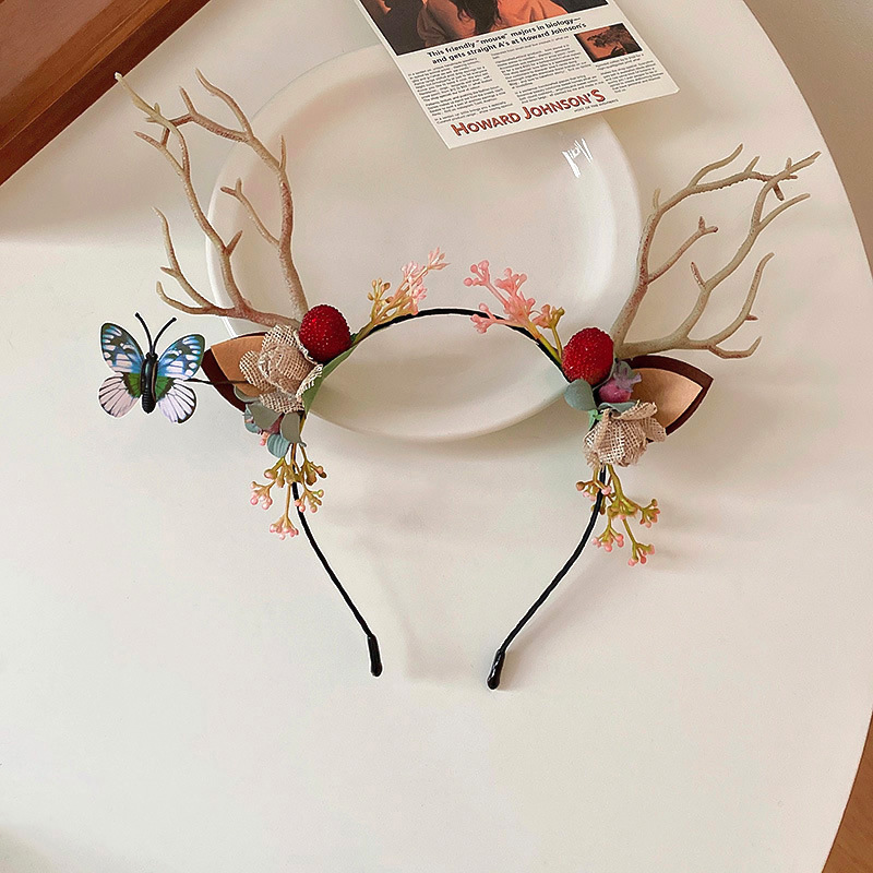 Christmas headwear, antler headband, fairy forest style, super fairy hair accessory, hair clip, elk headband, bangs, internet-famous hair clip Application Scenario