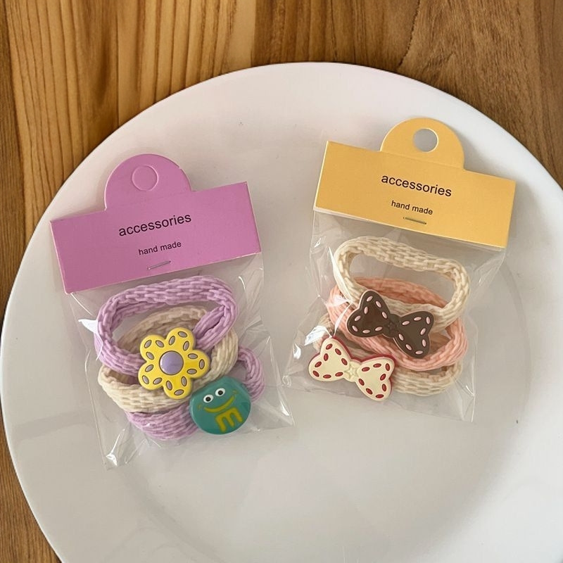 Colorful bow hair band three-piece set, braided hair tie, cute rubber band hair tie, ponytail versatile hair accessory details Picture