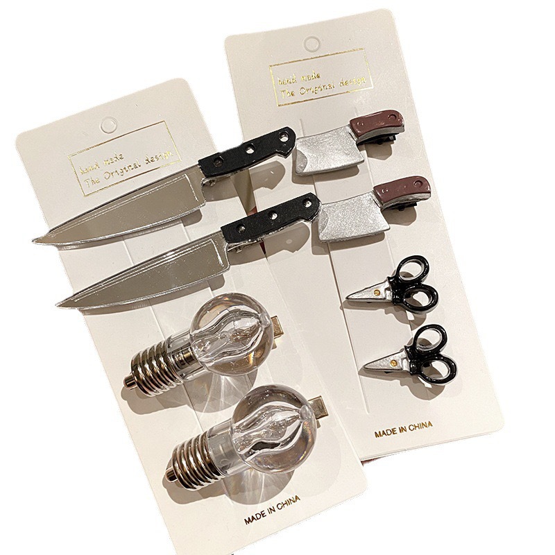 Fun creative simulation knife hairpin Women will glow light bulb side bangs shredded hair duckbill clip headpiece hairpin Item Picture