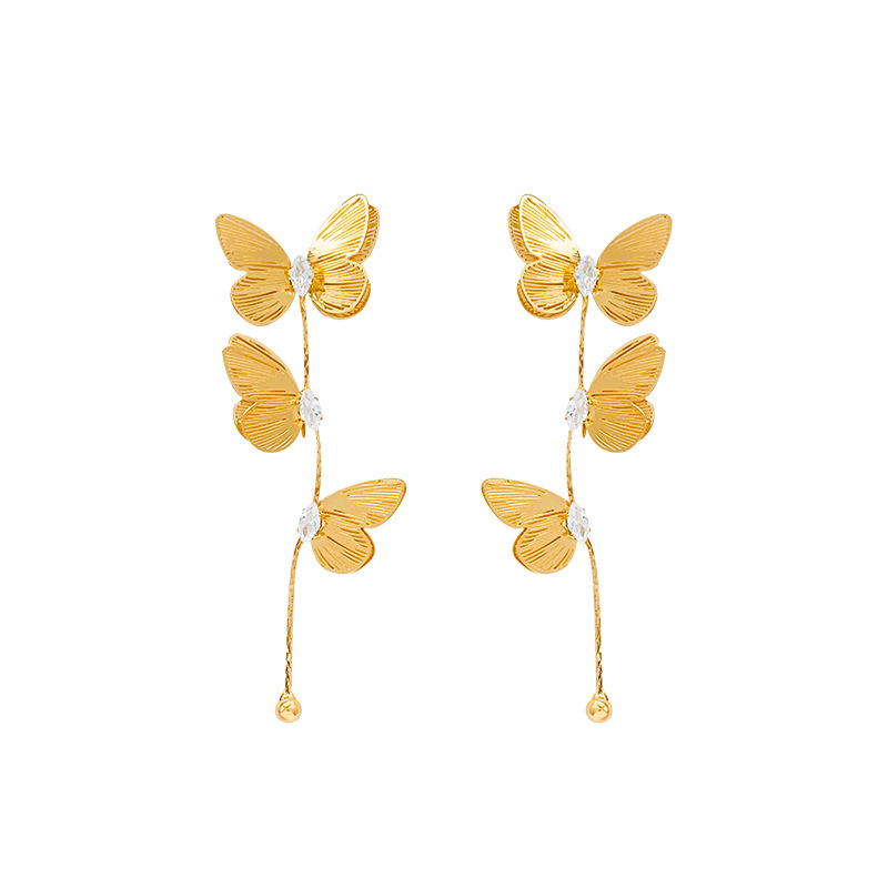 Super ethereal long tassel butterfly earrings, women's light luxury and high-end style earrings, fashionable and versatile earrings wholesale Item Picture
