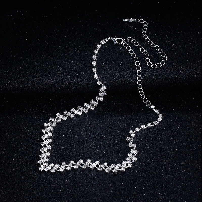 Export water diamond necklace for brides, simple accessory necklace, two-piece set, simple water diamond necklace and earring set N6225 Specification drawing