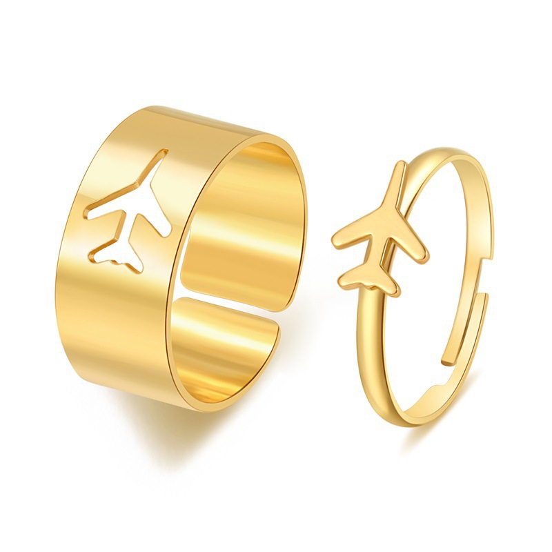 Aliexpress's same style couple ring set, European and American InS-style personalized moon and star open index finger ring 2-piece set Item Picture