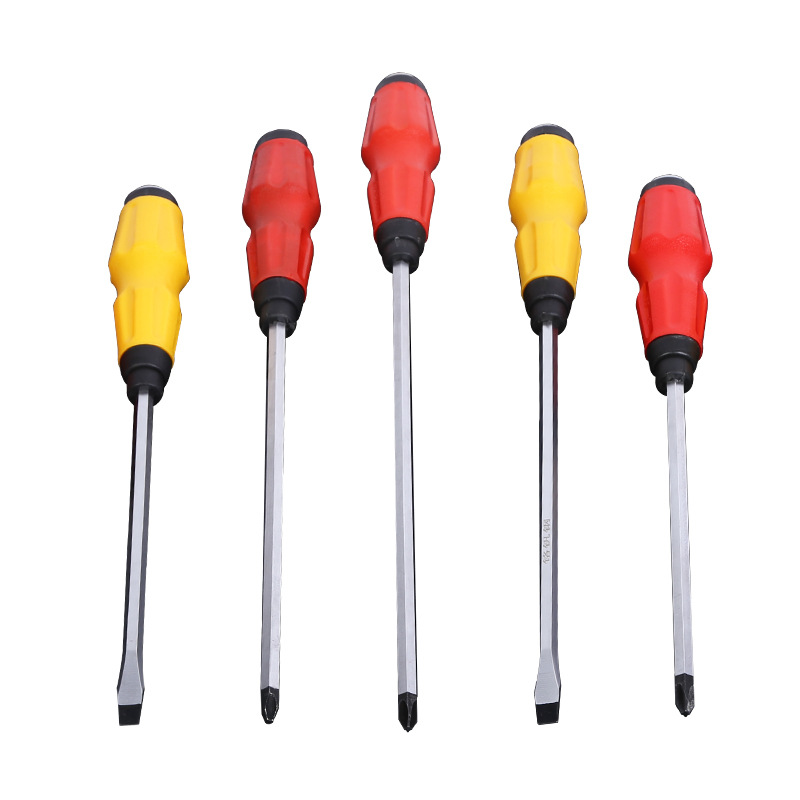 Ningbo manufacturer wholesale 107 knife reaming screwdriver, Yonggong plastic handle through-hole screwdriver, strong magnetic knife reaming screwdriver full figure