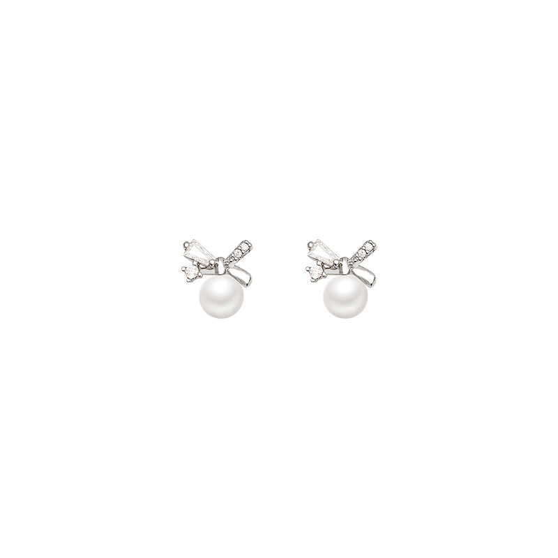 S925 silver needle exquisite and small bow pearl stud earrings for women, a new Korean style, versatile and popular earrings wholesale Item Picture