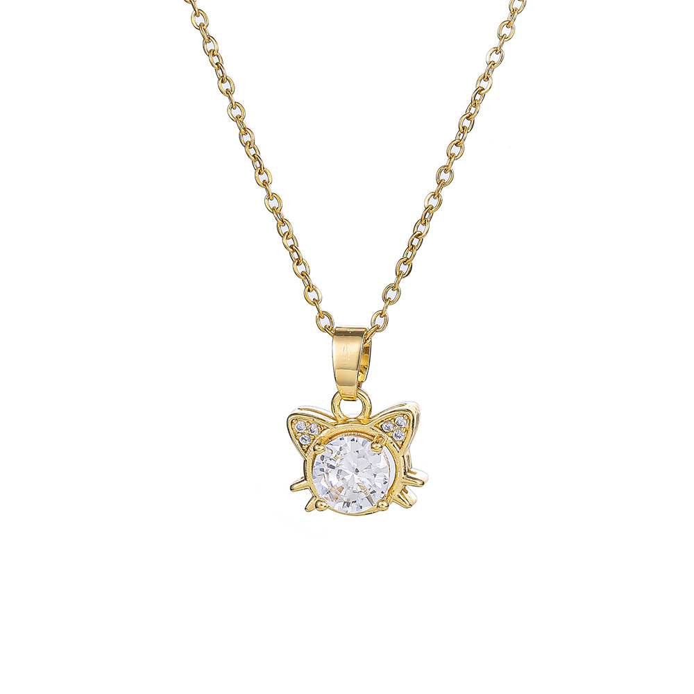 Fashionable and cute little cat pendant titanium steel necklace for women, exquisite zircon collarbone chain, niche design sense, versatile accessory Item Picture