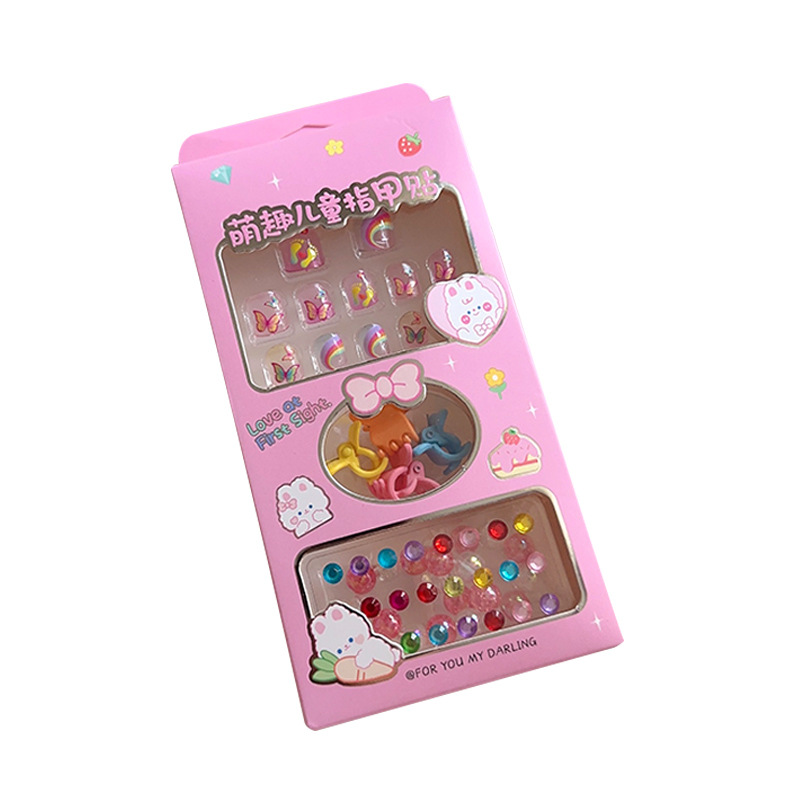 Cute and fun children's nail stickers, nail art patches, wearable nails, new wearable bracelets, rubber bands, cartoon toy sets Item Picture