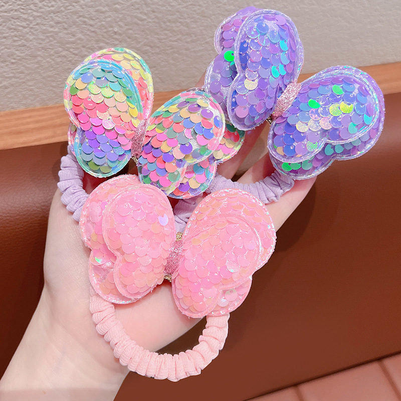 Summer children's heart-shaped bow hair tie, non-damaging handmade hair tie, little girl ponytail rubber band, baby hair band Application Scenario