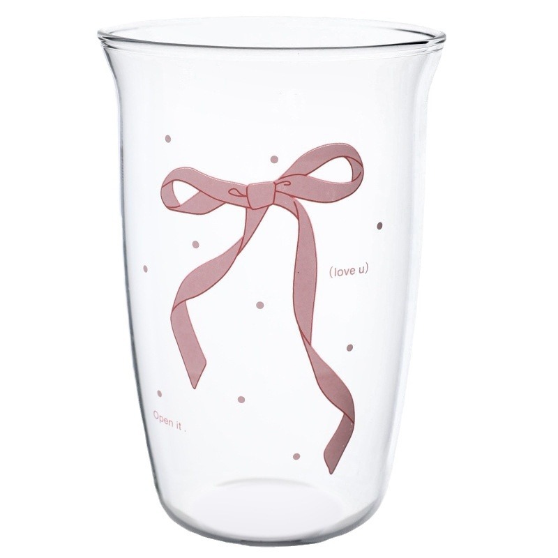 Bolimei French-style glass cups, bow high borosilicate cups, heat-resistant water cups, girls' coffee cold brew cups Item Picture
